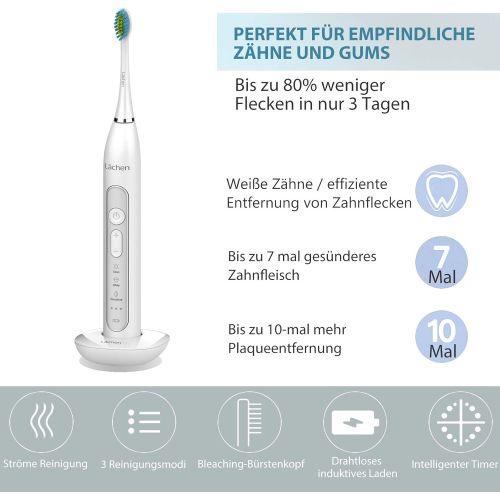  Lachen electric sonic toothbrush, sonic toothbrush with 4 toothbrush heads and timer, 3 modes & 3 vibration strengths, with travel bag