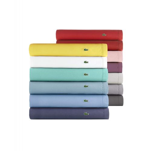 라코스테 Lacoste 100% Cotton Percale Sheet Set, Solid, Sleet, Twin Extra Long