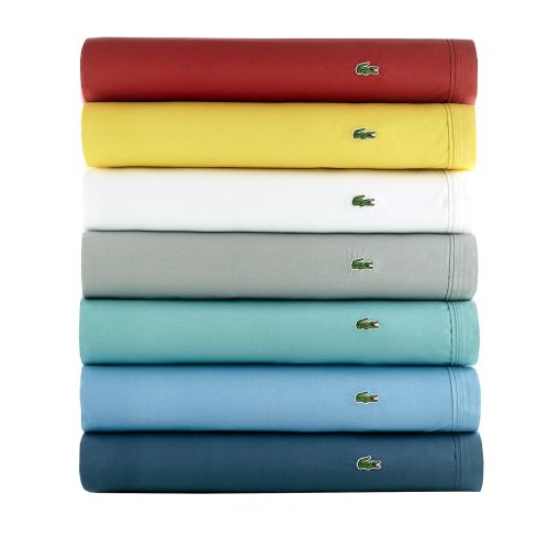 라코스테 Lacoste 100% Cotton Percale Sheet Set, Solid, Sleet, Twin Extra Long