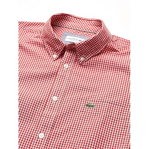 라코스테 Lacoste Mens S/S Reg Fit Gingham Poplin Button Down Woven