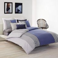 Lacoste Meribel Blue and Grey Colorblock Striped Brushed Twill Duvet Set, TwinTwin Extra Long