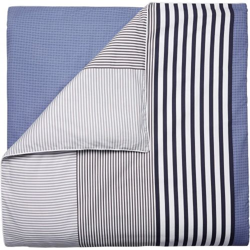 라코스테 Lacoste Meribel Blue and Grey Colorblock Striped Brushed Twill Duvet Set, TwinTwin Extra Long