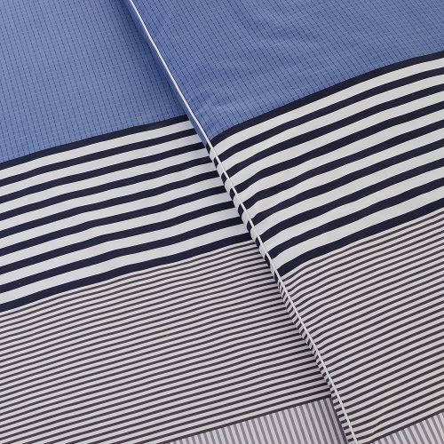 라코스테 Lacoste Meribel Blue and Grey Colorblock Striped Brushed Twill Duvet Set, TwinTwin Extra Long