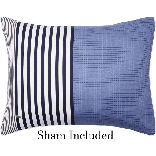 라코스테 Lacoste Meribel Blue and Grey Colorblock Striped Brushed Twill Comforter Set, King
