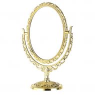 Ladaidra 2 Sides Makeup Mirror Stand Table Cosmetic Mirror Plastic Dresser Mirrors Tools (Ellipse, Gold)