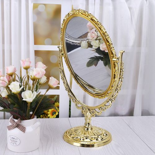  Ladaidra 2 Sides Makeup Mirror Stand Table Cosmetic Mirror Plastic Dresser Mirrors Tools (Ellipse, Gold)