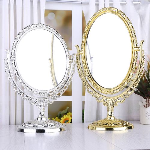  Ladaidra 2 Sides Makeup Mirror Stand Table Cosmetic Mirror Plastic Dresser Mirrors Tools (Ellipse, Gold)