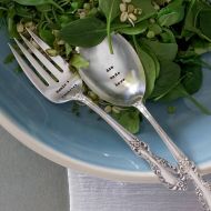 /Ladedaliving Personalised Silver Plated Vintage Salad Servers - Hand stamped Salad Set - Customised Wedding Cutlery - Personalised Gift - Bespoke Gift