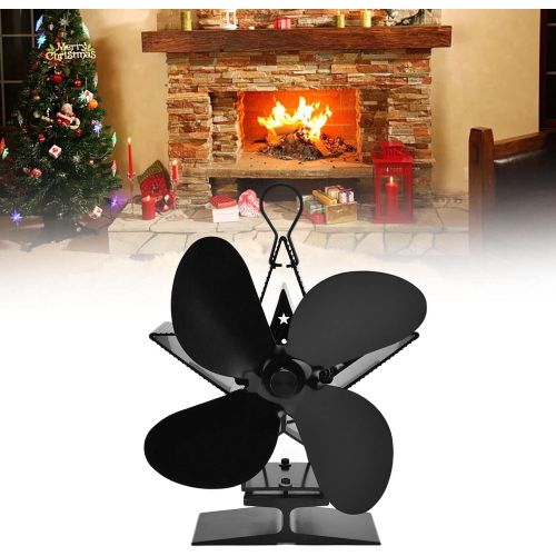  Ladieshow Thermal power stove fan, 4 blade fireplace fan with thermometer, suitable for gas, log wood burning stove, fireplace.