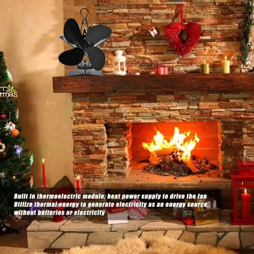  Ladieshow Thermal power stove fan, 4 blade fireplace fan with thermometer, suitable for gas, log wood burning stove, fireplace.