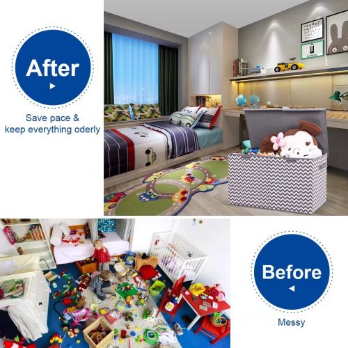  [아마존베스트]LadyRosian Toy Chest - 2 Bin Collapsible Storage Organizer with Flip-Top Lid for Kids Playroom, Box Stores Stuffed Animals, Home Organization for Nursery, Playroom, Closet，Large (G