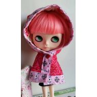 Ladyfroufrou Pink floral quilted Riding hood colourful hooded cape for Blythe, Pulip, Dal fairytale gothic lolita kawaii doll cloak