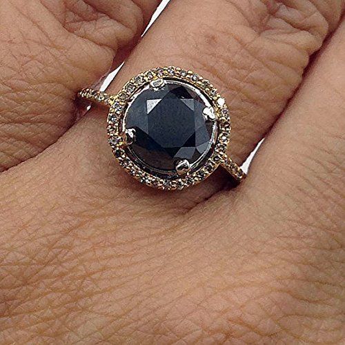  Ladygemologist Los Angeles 14K Gold Black Diamond Engagement Ring wChampagne Diamond Halo, Anniversary Gift, Appraisal Incl.