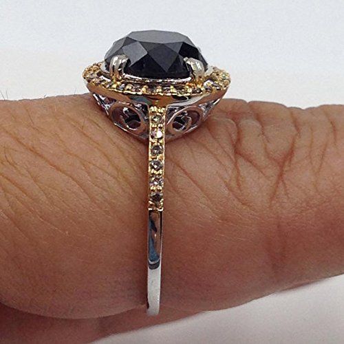  Ladygemologist Los Angeles 14K Gold Black Diamond Engagement Ring wChampagne Diamond Halo, Anniversary Gift, Appraisal Incl.