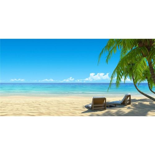  Laeacco 20x15ft Seaside Beach Backdrop Summer Holiday Photography Background Soft Beach Blue Sea Blue Sky Backdrops Beach Chair Palm Trees Props