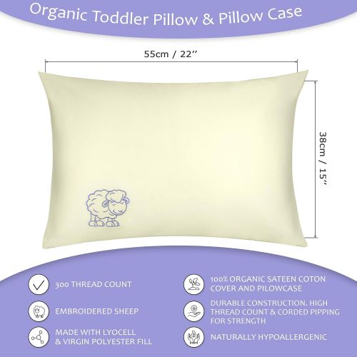  Laetriss Toddler Pillow Organic Cotton with Pillowcase | Hypoallergenic and Soft Baby Pillows and Case...