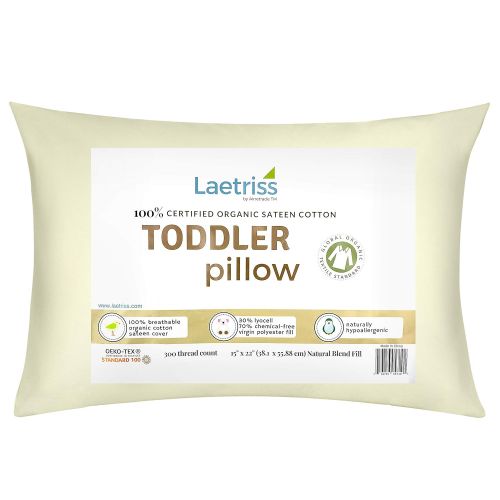  Laetriss Toddler Pillow Organic Cotton with Pillowcase | Hypoallergenic and Soft Baby Pillows and Case...