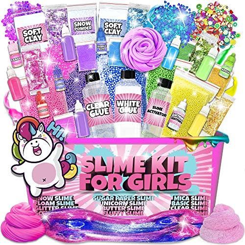  [아마존베스트]Slime Kit for Girls - 2 in 1 - DIY Slime Making Kit PLUS Slime Supplies Kit - All-Inclusive [57 Pieces Set] DIY Slime Kit With Instant Snow, Clear Glue, Foam Balls, Slime Glue, Whi