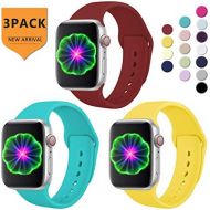 [아마존핫딜][아마존 핫딜] Laffav Compatible with Apple Watch Band 42mm 44mm for Women Men, Yellow/Red/Teal, Silicone Sport Replacement Band Compatible with Apple Watch Series5/4/3/2/1, Medium/Large