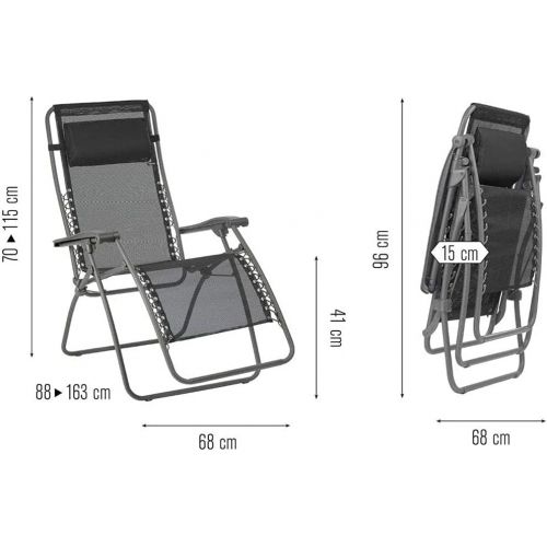  Lafuma Relax-Liegestuhl, Klappbar und verstellbar, Mit Schnuersystem, RSXA, Batyline, schwarz