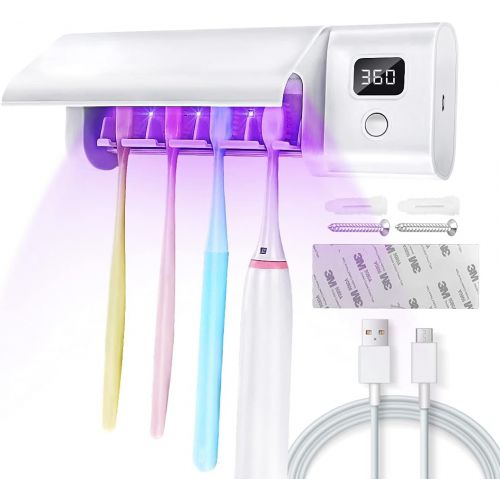  LagomLF Toothbrush Sanitizer, Toothbrush Sanitizer and Holder-4 Toothbrush Slots, UV Toothbrush Sterilizer for Bathroom, Wireless Wall Mount Toothbrush Holder Fits Electric, Ordinary Tooth