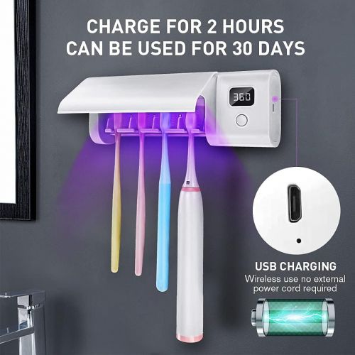  LagomLF Toothbrush Sanitizer, Toothbrush Sanitizer and Holder-4 Toothbrush Slots, UV Toothbrush Sterilizer for Bathroom, Wireless Wall Mount Toothbrush Holder Fits Electric, Ordinary Tooth