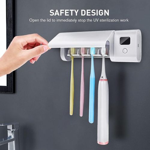  LagomLF Toothbrush Sanitizer, Toothbrush Sanitizer and Holder-4 Toothbrush Slots, UV Toothbrush Sterilizer for Bathroom, Wireless Wall Mount Toothbrush Holder Fits Electric, Ordinary Tooth