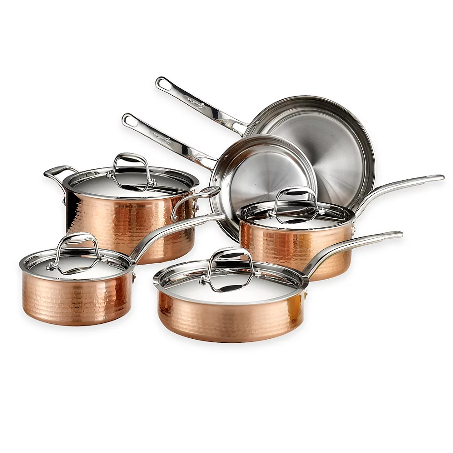  Lagostina Martellata Tri-Ply Copper 10-Piece Cookware Set