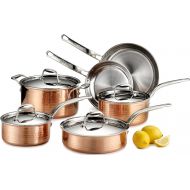 Lagostina Martellata Hammered Copper 18/10 Tri-Ply Stainless Steel Cookware Set, 10-Piece, Copper