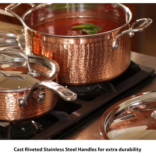  Lagostina Martellata Hammered Copper 18/10 Tri-Ply Stainless Steel Cookware Set, 10-Piece, Copper