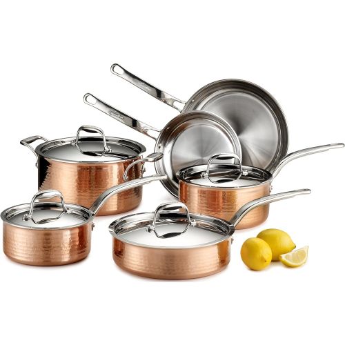  Lagostina Martellata Hammered Copper 18/10 Tri-Ply Stainless Steel Cookware Set, 10-Piece, Copper