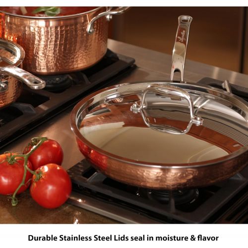  Lagostina Martellata Hammered Copper 18/10 Tri-Ply Stainless Steel Cookware Set, 10-Piece, Copper