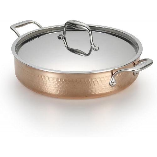  Lagostina Q5544764 Martellata Tri-ply Hammered Stainless Steel Copper Dishwasher Safe Oven Safe Stockpot  Casserolle Cookware, 5-Quart, Copper