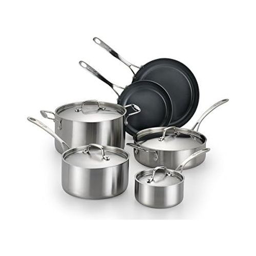  Lagostina Q552SA64 Axia Stainless Steel Ceramic Nonstick PFOA PTFE Free Cookware Set Cookware, 10-Piece, Silver