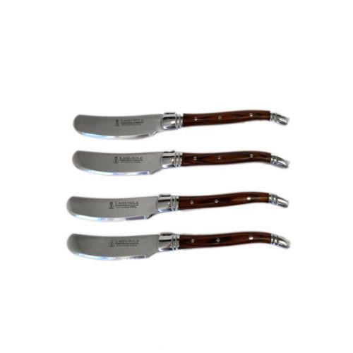  Set 4 Laguiole Stainless Steel & Pakka Wood Butter/Cheese Spreaders - Gift Boxed
