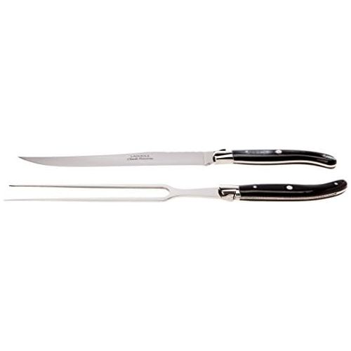  [아마존베스트]Laguiole Claude Dozorme 2.60.032.64Mi Case Carving Set 2-Piece Handle Black Horn Mitre Glossy Stainless Steel