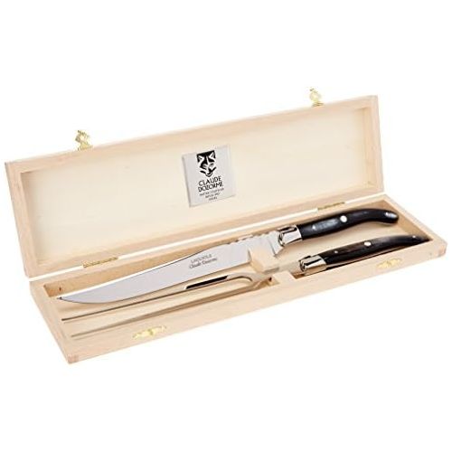  [아마존베스트]Laguiole Claude Dozorme 2.60.032.64Mi Case Carving Set 2-Piece Handle Black Horn Mitre Glossy Stainless Steel