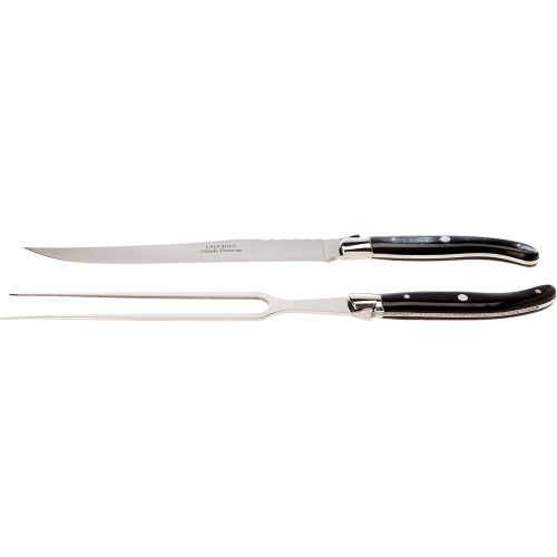  [아마존베스트]Laguiole Claude Dozorme 2.60.032.64Mi Case Carving Set 2-Piece Handle Black Horn Mitre Glossy Stainless Steel