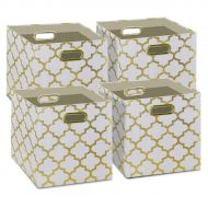 Lajaler Storage Cubes -(Set of 4) Storage Baskets | Metal Handles | Cube Storage Bins | Hard Sided Foldable Closet Shelf Organizer | Drawer Organizers and Storage | (11x11x11) (White Gold