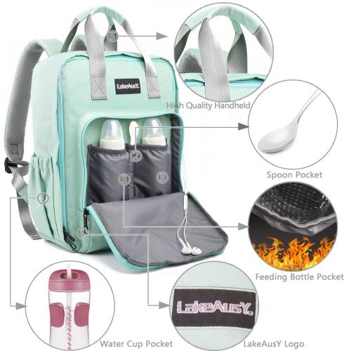  Lakeausy LakeAusY Stylish Baby Diaper Bag Backpack Nappy Travel Laptop Bag Purse with Stroller Strap for Mom...