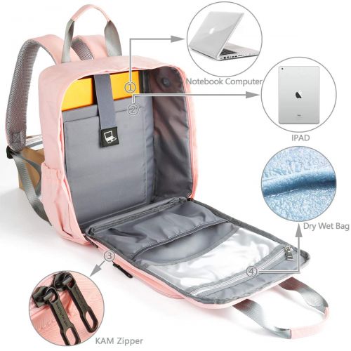  Lakeausy LakeAusY Cute Pink Diaper Bag Tote Nappy Backpack Waterproof Designer Multi-Function Large...