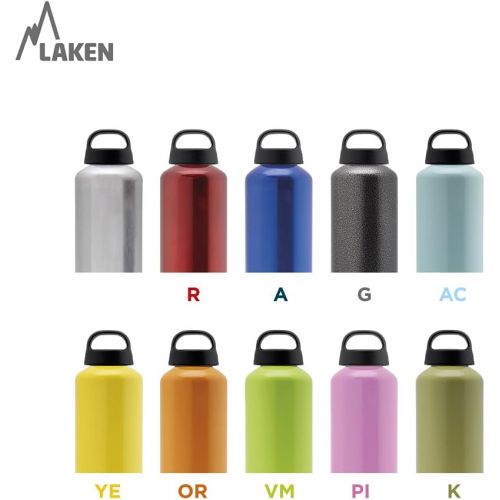  Laken Classic Aluminum Water Bottle, Wide Mouth with Screw Cap and Loop, BPA Free, Made in Spain, 34 Ounce