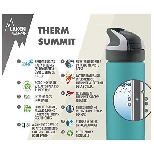  Laken Summit Stainless Steel Insulated Water Bottle with Sport Straw Cap and Lock, Leakproof, 12-25oz