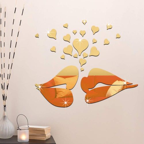  Lakesidehome Love red Lips 6555cm, Gold Creative Cartoon Nordic Style Acrylic Mirror Stickers Decorative Wall Stickers Mirror Makeup Mirror Removable Waterproof