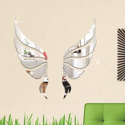  Lakesidehome Angel Wings 3535cm, Gold Creative Cartoon Nordic Style Acrylic Mirror Stickers Decorative Wall Stickers Mirror Makeup Mirror Removable Waterproof