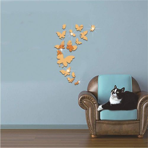  Lakesidehome 14 Butterflies 5537cm, Silver Creative Cartoon Nordic Style Acrylic Mirror Stickers Decorative Wall Stickers Mirror Makeup Mirror Removable Waterproof