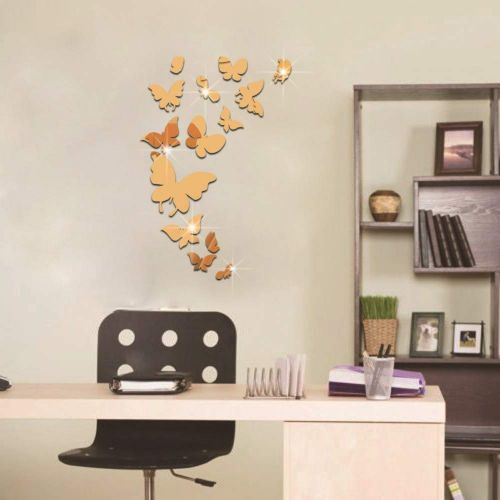  Lakesidehome 14 Butterflies 5537cm, Silver Creative Cartoon Nordic Style Acrylic Mirror Stickers Decorative Wall Stickers Mirror Makeup Mirror Removable Waterproof