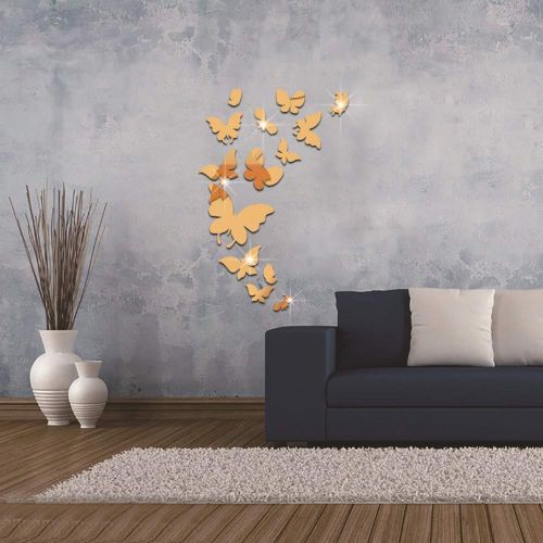  Lakesidehome 14 Butterflies 5537cm, Silver Creative Cartoon Nordic Style Acrylic Mirror Stickers Decorative Wall Stickers Mirror Makeup Mirror Removable Waterproof