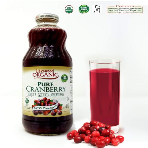  Lakewood Organic Pure Cranberry Juice, 32 Ounce Bottle (Fruit Juice Pack of 6)