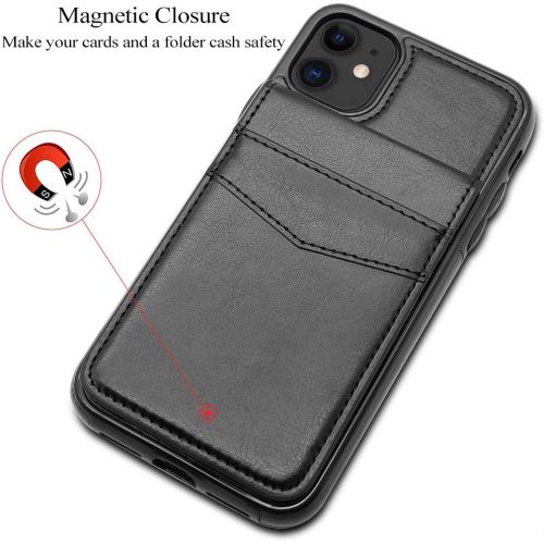  [아마존베스트]LakiBeibi Phone Case for iPhone 11 Dual Layer Lightweight Premium Leather iPhone 11 Wallet Case with Card Slots Magnetic Lock Folio Flip Protective Case for Apple iPhone 11 6.1 Inc